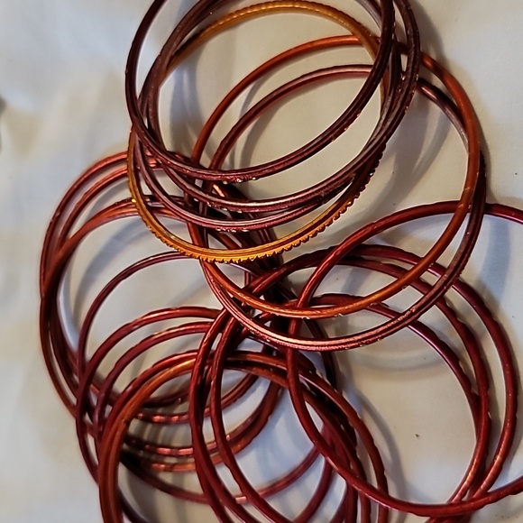 Set of 20 Red and Orange (Golden Accents) Stackable Wire Bracelets - Picture 2 of 4